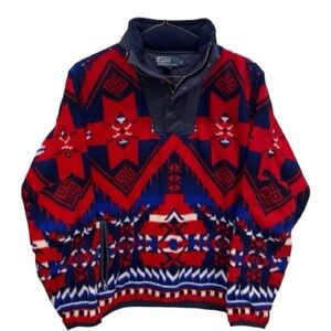 Vintage Polo Ralph Lauren Aztec fleece pull over Large jacket coat
